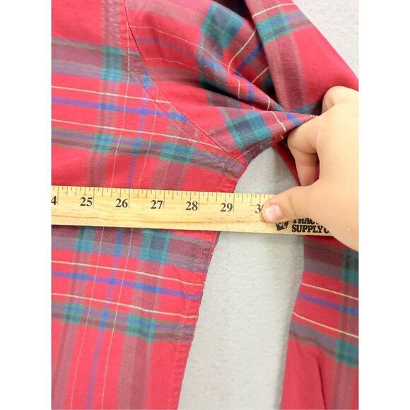 90s Duck Head Mens Red Green Plaid Classic Oxford Long Sleeve Button Down Shirt - Picture 8 of 8